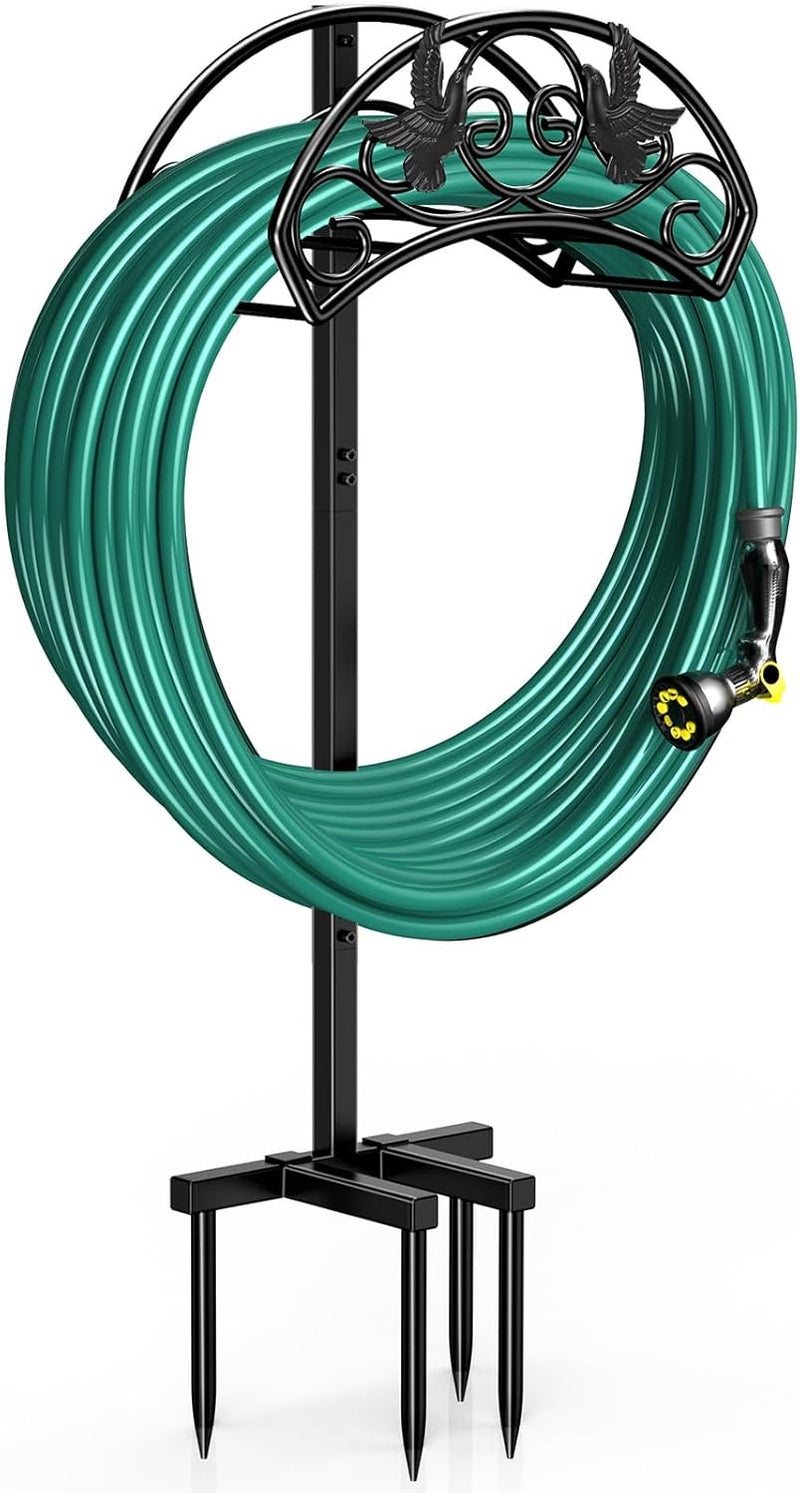 Winpull Garden Hose Holder Detachable, Heavy Duty Metal Water Hose Hanger Freestanding Hose Organizer Hose Holders for Outside (Black) - Image 1
